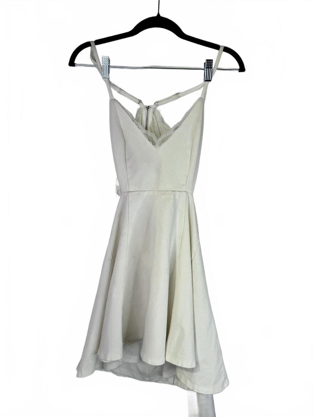 White Lace Trim Fit & Flare Dress with Adjustable Straps Size Small